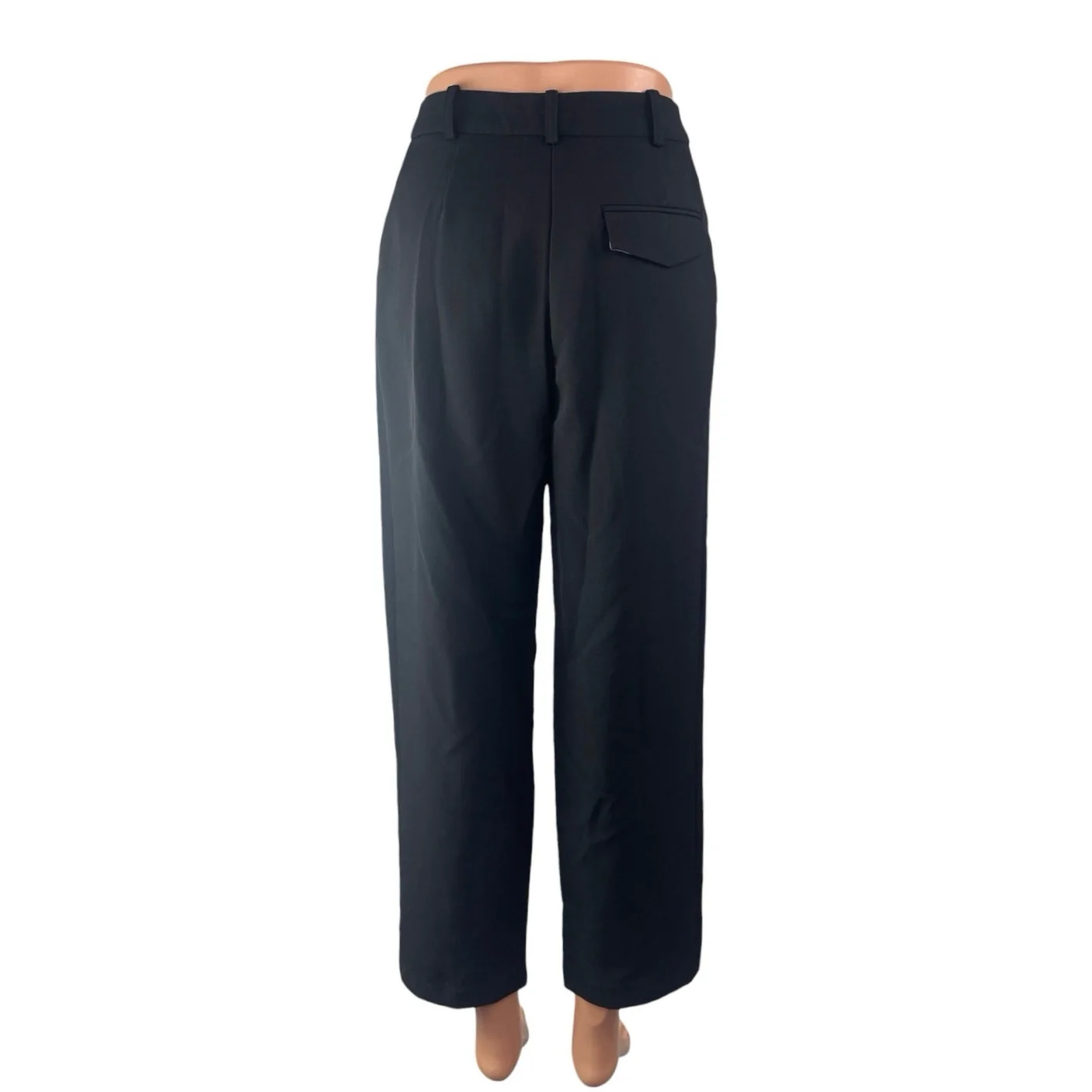 Topshop Black Pleated High Waisted Straight Wide Leg Trousers Dress Pants Size 2 - Image 2