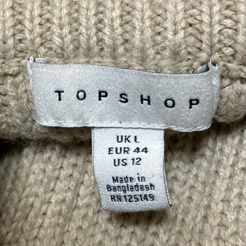 Topshop Brown Tan Rib Knit Funnel Neck Long Sleeve Sweatshirt Sweater Top Sz 12 - Image 3
