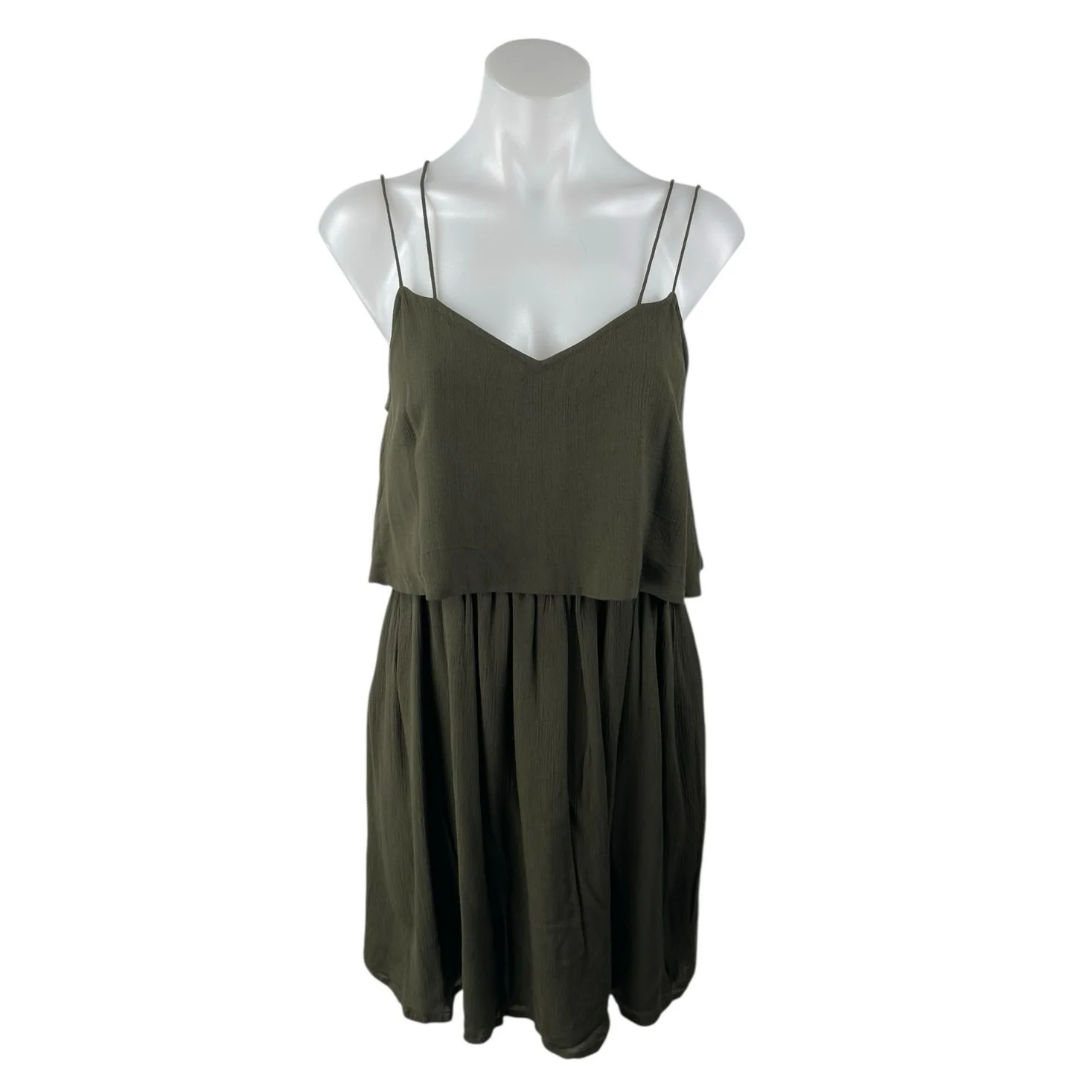 Topshop Dark Olive Green Sleeveless Tiered Cami Tank Blouson Mini Dress Size 4
