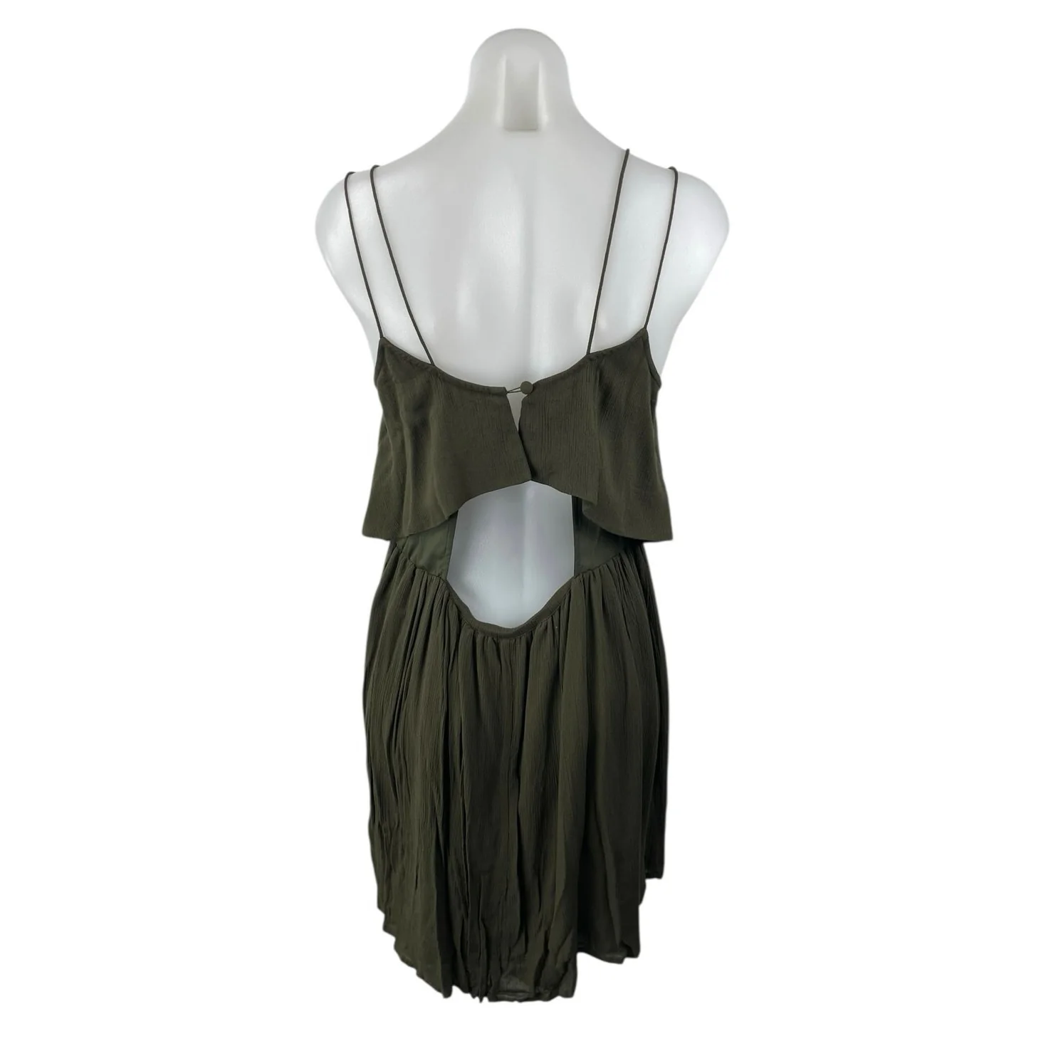 Topshop Dark Olive Green Sleeveless Tiered Cami Tank Blouson Mini Dress Size 4 - Image 2