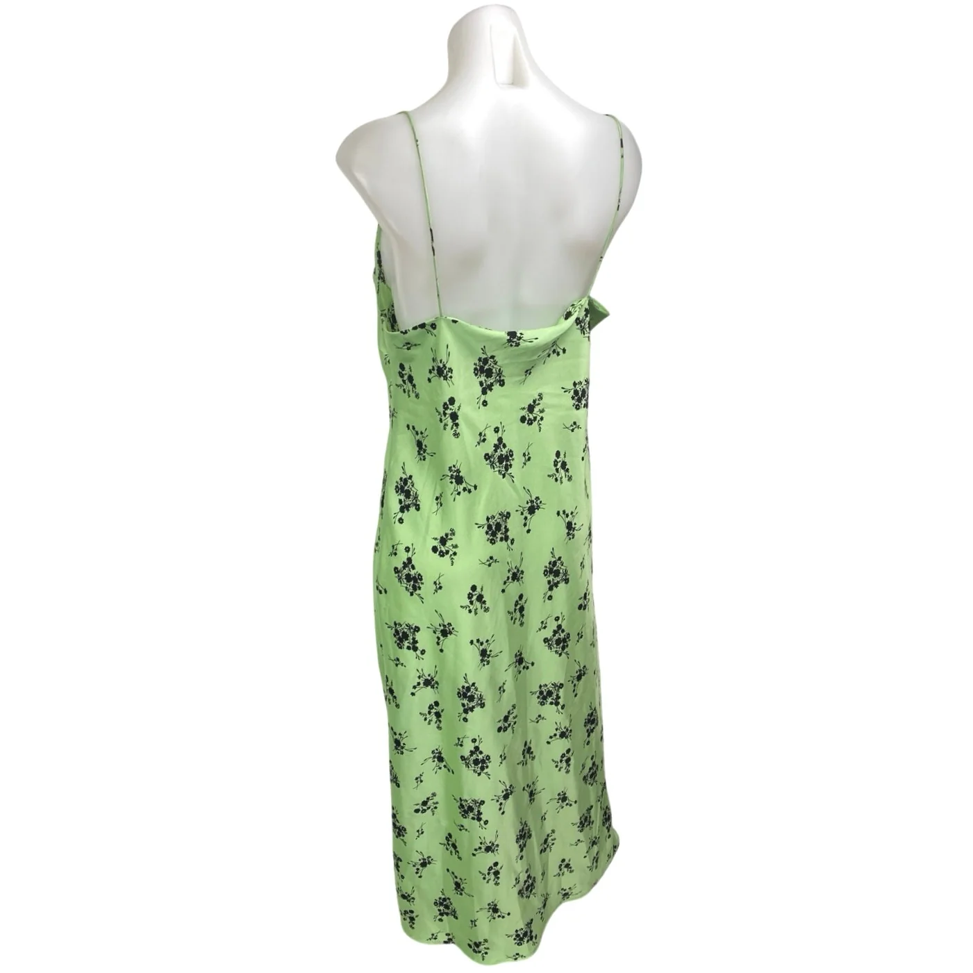 Topshop Green Black Floral Silk Satin Sleeveless Cami Tank Midi Slip Dress Sz 10 - Image 2