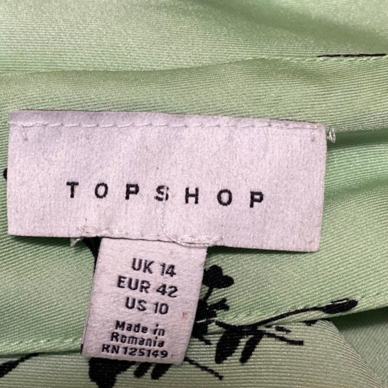 Topshop Green Black Floral Silk Satin Sleeveless Cami Tank Midi Slip Dress Sz 10 - Image 4