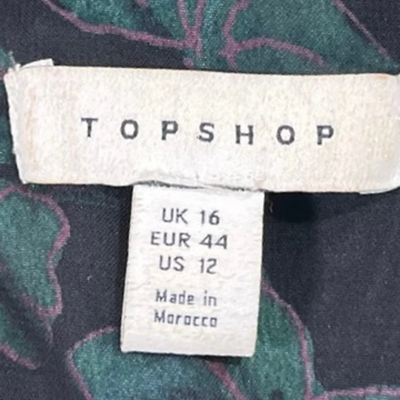 Topshop Green Black Floral V-neck Cutout Tiered Long Sleeve Midi A-line Dress 12 - Image 4