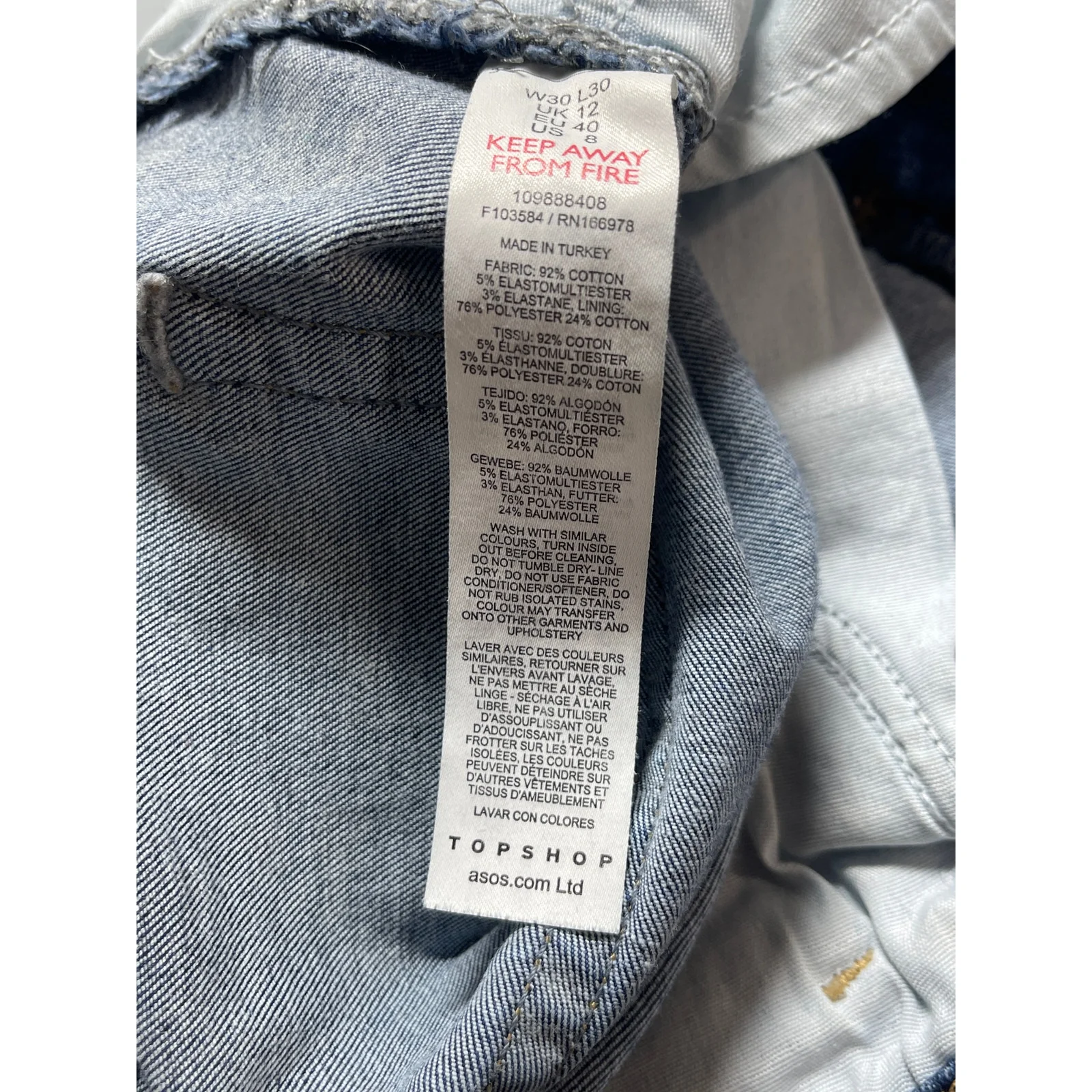 Topshop Jamie Women's Blue High Waisted Slim Fit Skinny Denim Jeans Pants Size 8 - Image 4