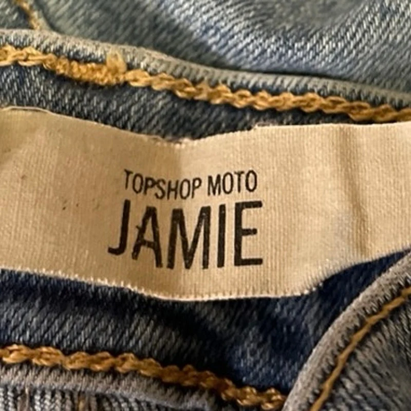 Topshop Moto Jamie Women Blue Denim High Rise Distressed Ankle Tapered Jeans 28 - Image 4