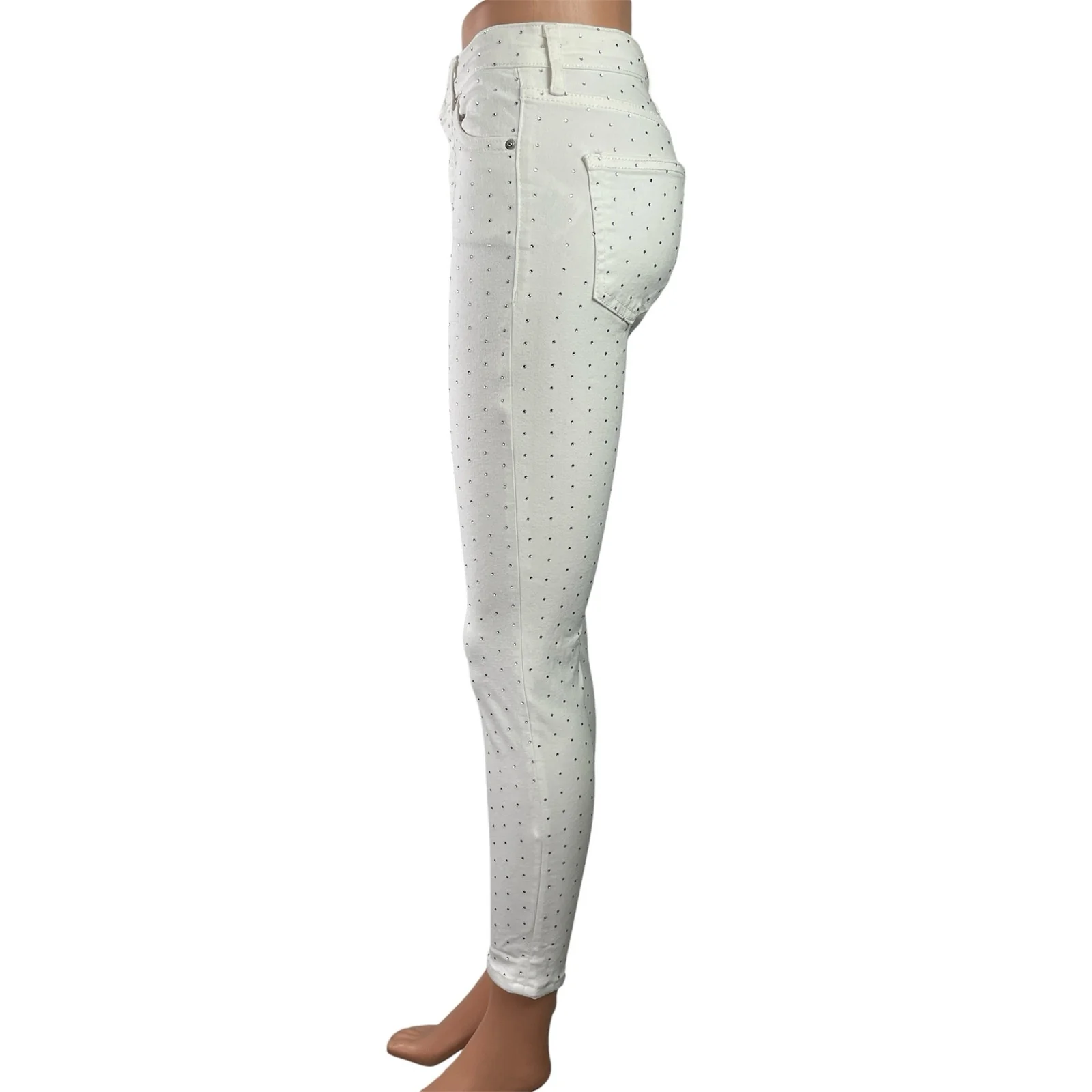 Topshop Moto Jamie Women's White Rhinestone High Rise Skinny Denim Jeans Size 26 - Image 2