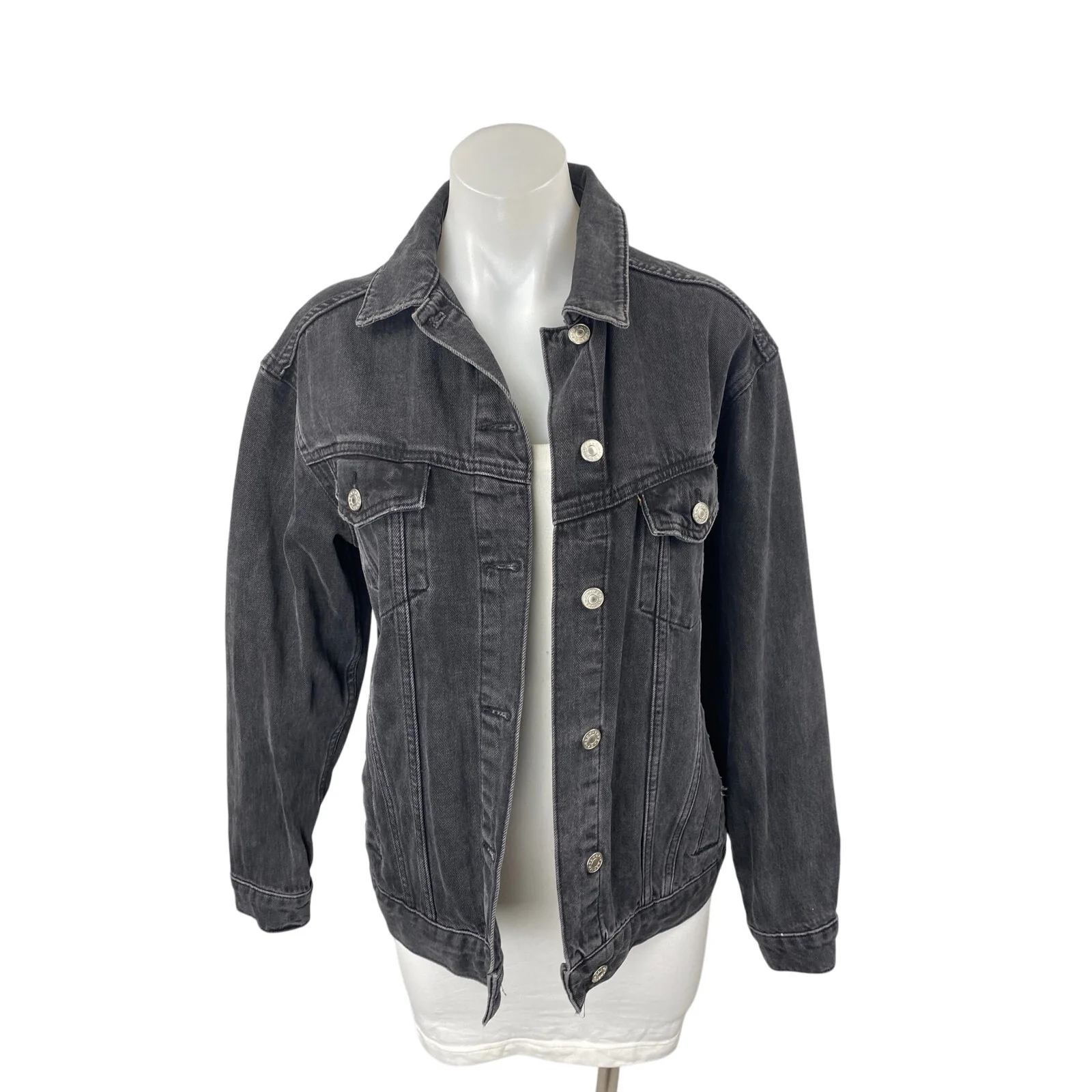 Topshop Moto Womens Black Button Down Long Sleeve Denim Jeans Coat Jacket Size 2