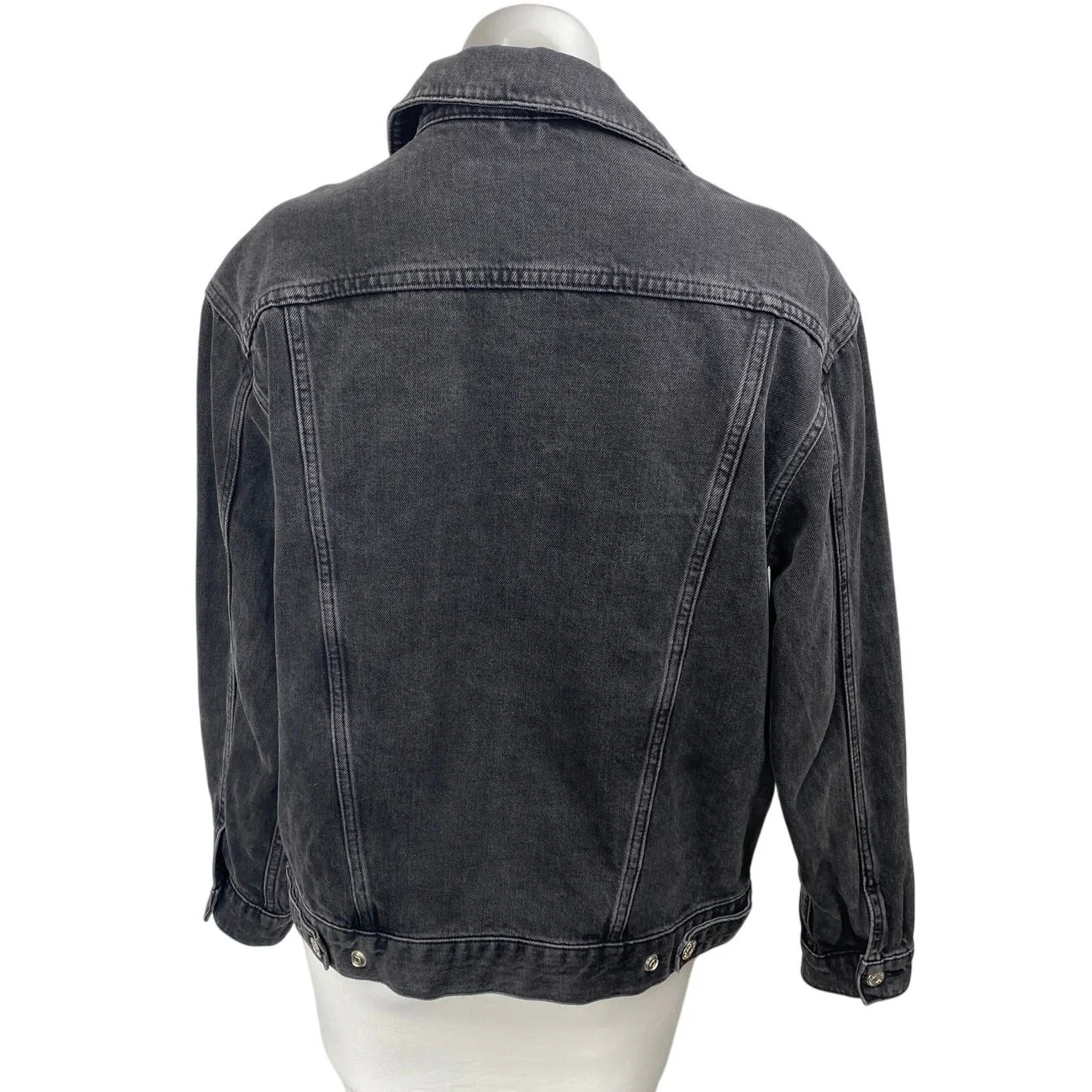 Topshop Moto Womens Black Button Down Long Sleeve Denim Jeans Coat Jacket Size 2 - Image 2