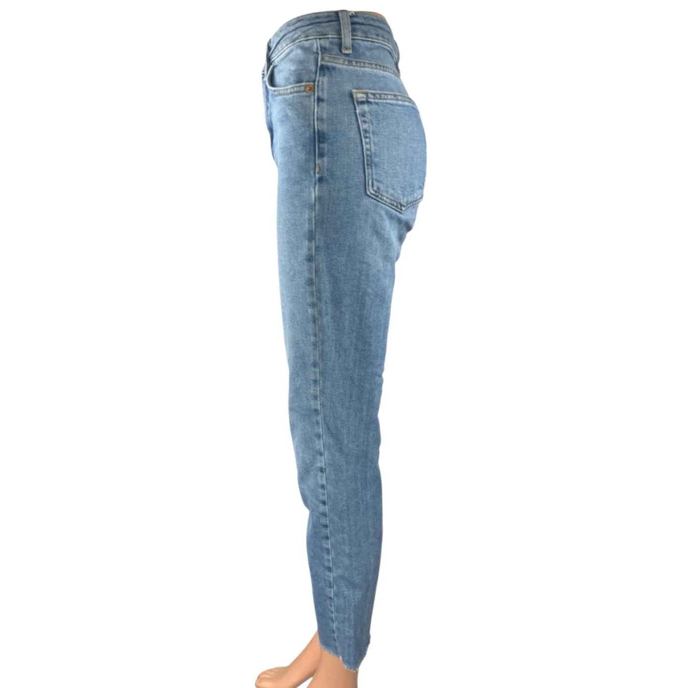 Topshop Moto Womens Blue Straight High Waist Frayed Raw Hem Denim Jeans Pants 26 - Image 2