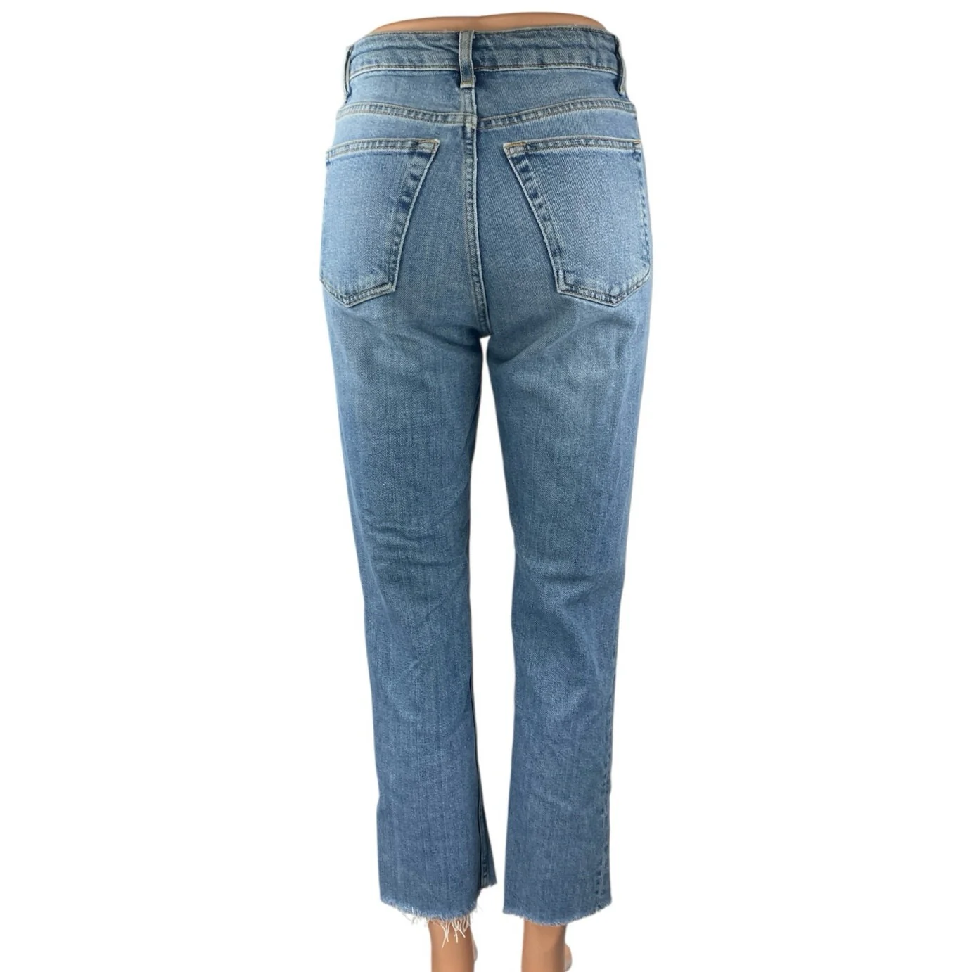 Topshop Moto Womens Blue Straight High Waist Frayed Raw Hem Denim Jeans Pants 26 - Image 3