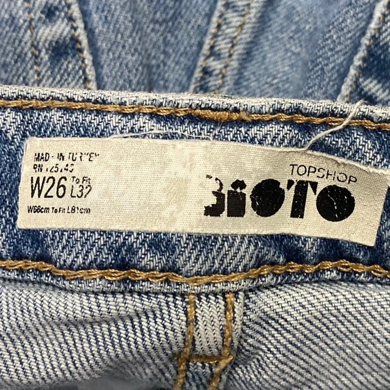 Topshop Moto Womens Blue Straight High Waist Frayed Raw Hem Denim Jeans Pants 26 - Image 4