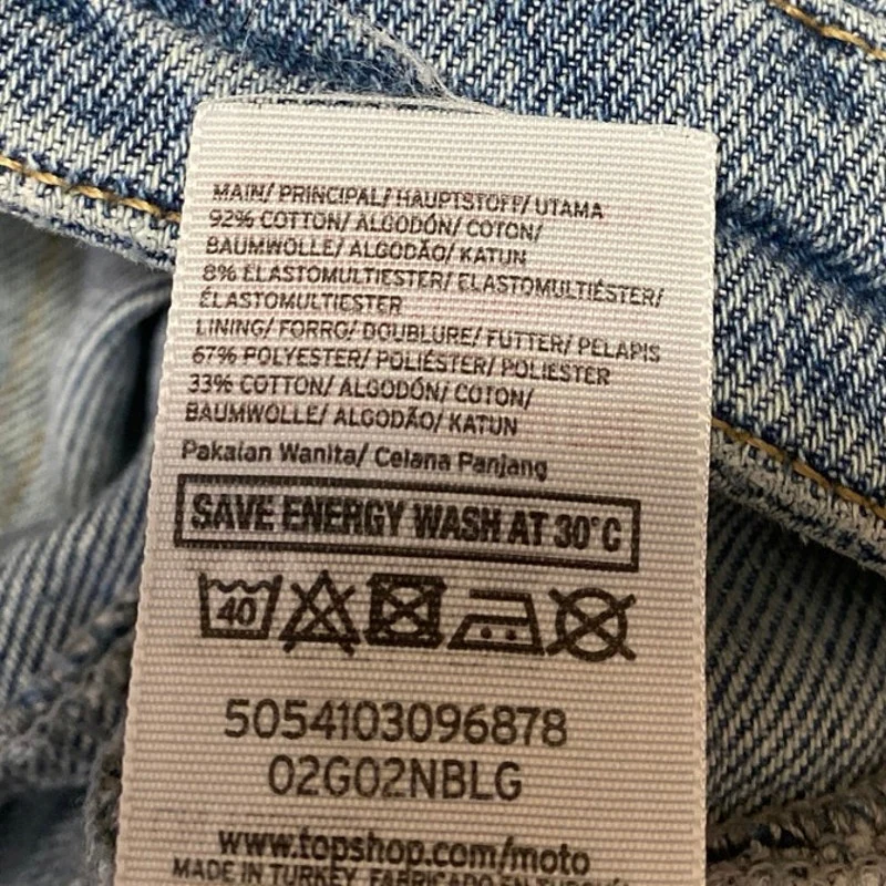 Topshop Moto Womens Blue Straight High Waist Frayed Raw Hem Denim Jeans Pants 26 - Image 5
