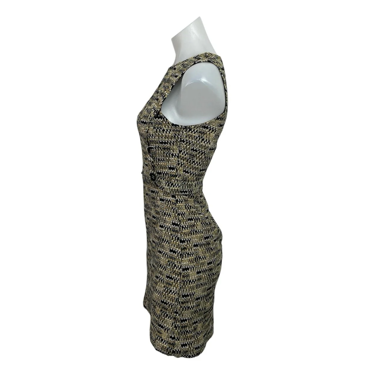 Topshop Multicolor Tweed Chevron Knit Sleeveless Round Neck Mini Sheath Dress 4 - Image 2