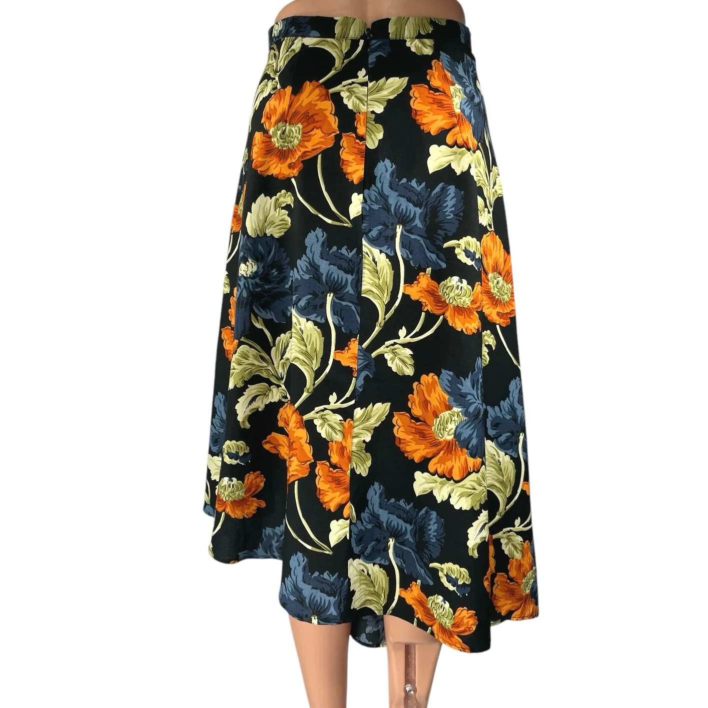 Topshop Navy Blue Multicolor Floral High Waist Asymmetric A Line Midi Skirt Sz 4 - Image 3