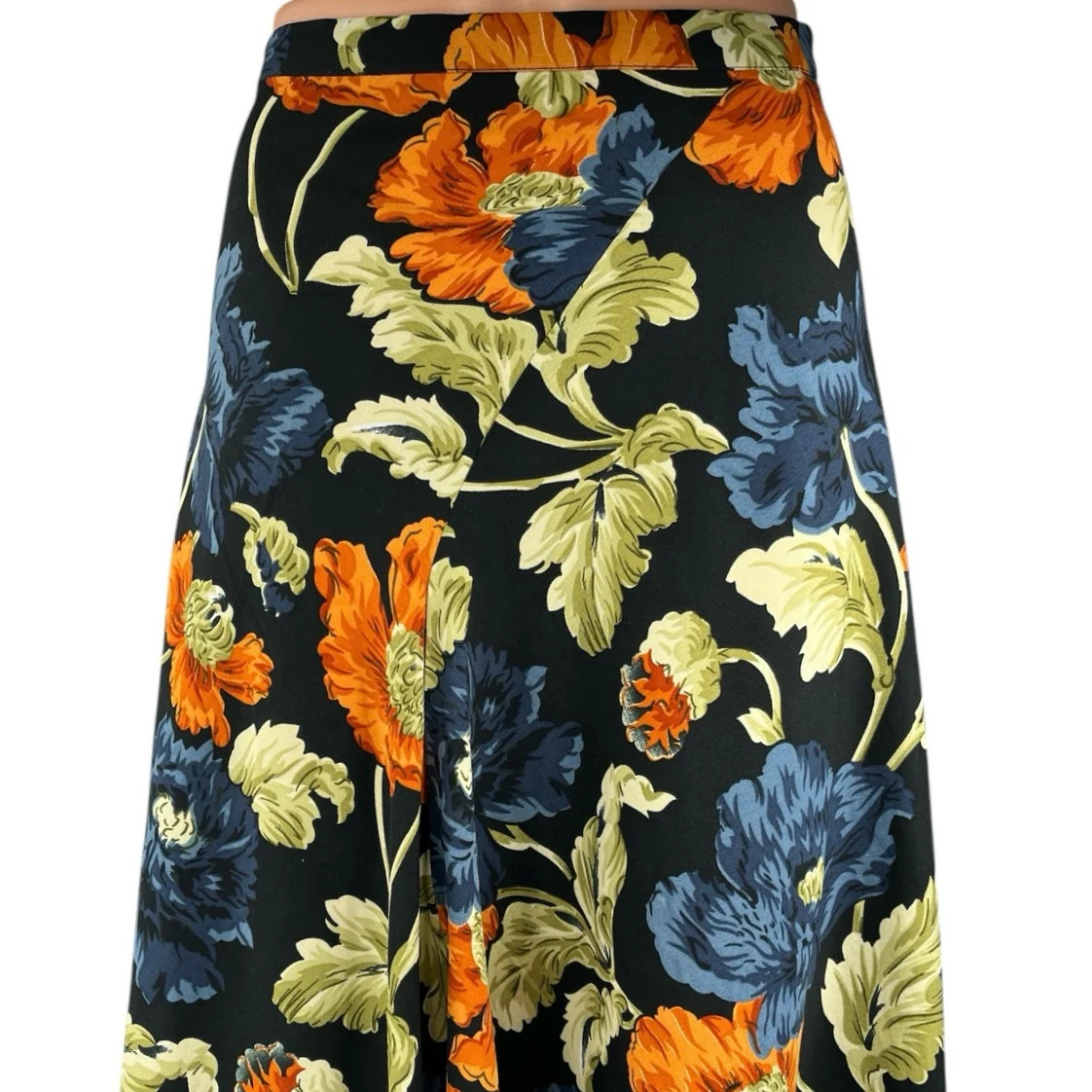 Topshop Navy Blue Multicolor Floral High Waist Asymmetric A Line Midi Skirt Sz 4 - Image 4