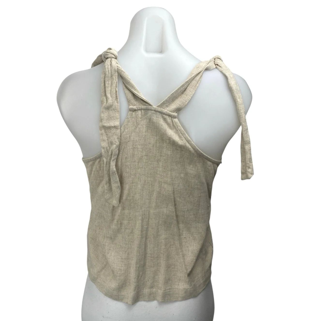 Topshop Women's Beige Linen Tie Strap Sleeveless Button Cami Tank Top Size 2 - Image 3