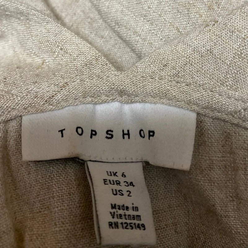 Topshop Women's Beige Linen Tie Strap Sleeveless Button Cami Tank Top Size 2 - Image 4