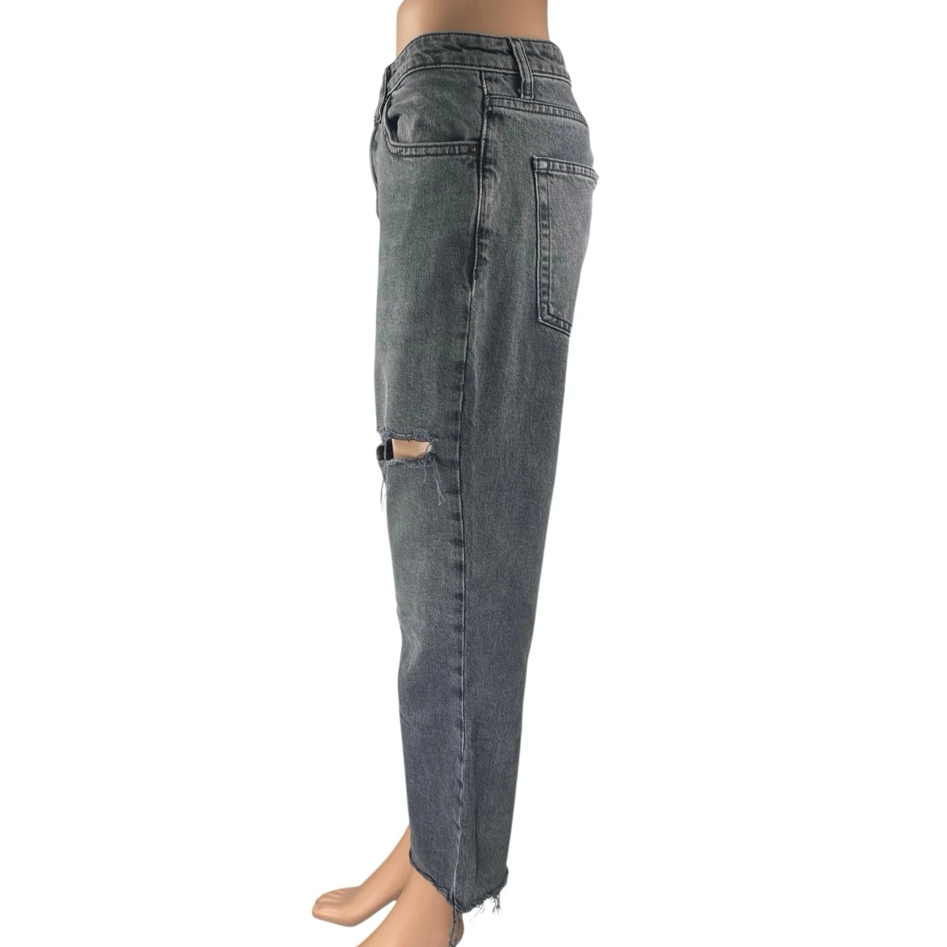 Topshop Women's Black Distressed High Rise Wide Leg Baggy Denim Jeans Size 32 - Image 2