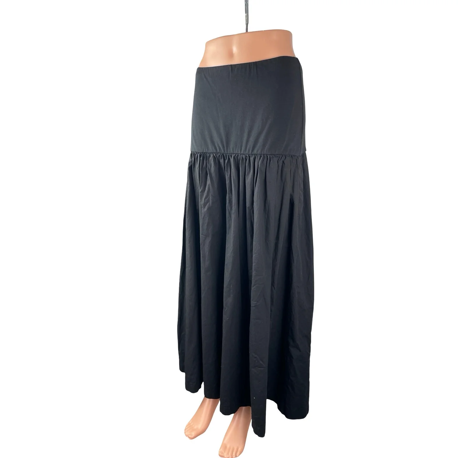 Topshop Women's Black Drop Waist Pleated Pull On Boho A Line Midi Skirt Size M - Image 3