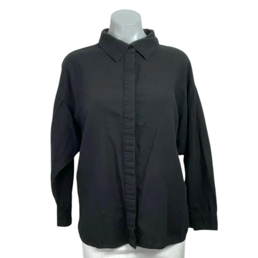 Topshop Womens Black Oversized Relaxed Long Sleeve Boyfriend Button Down Shirt 2