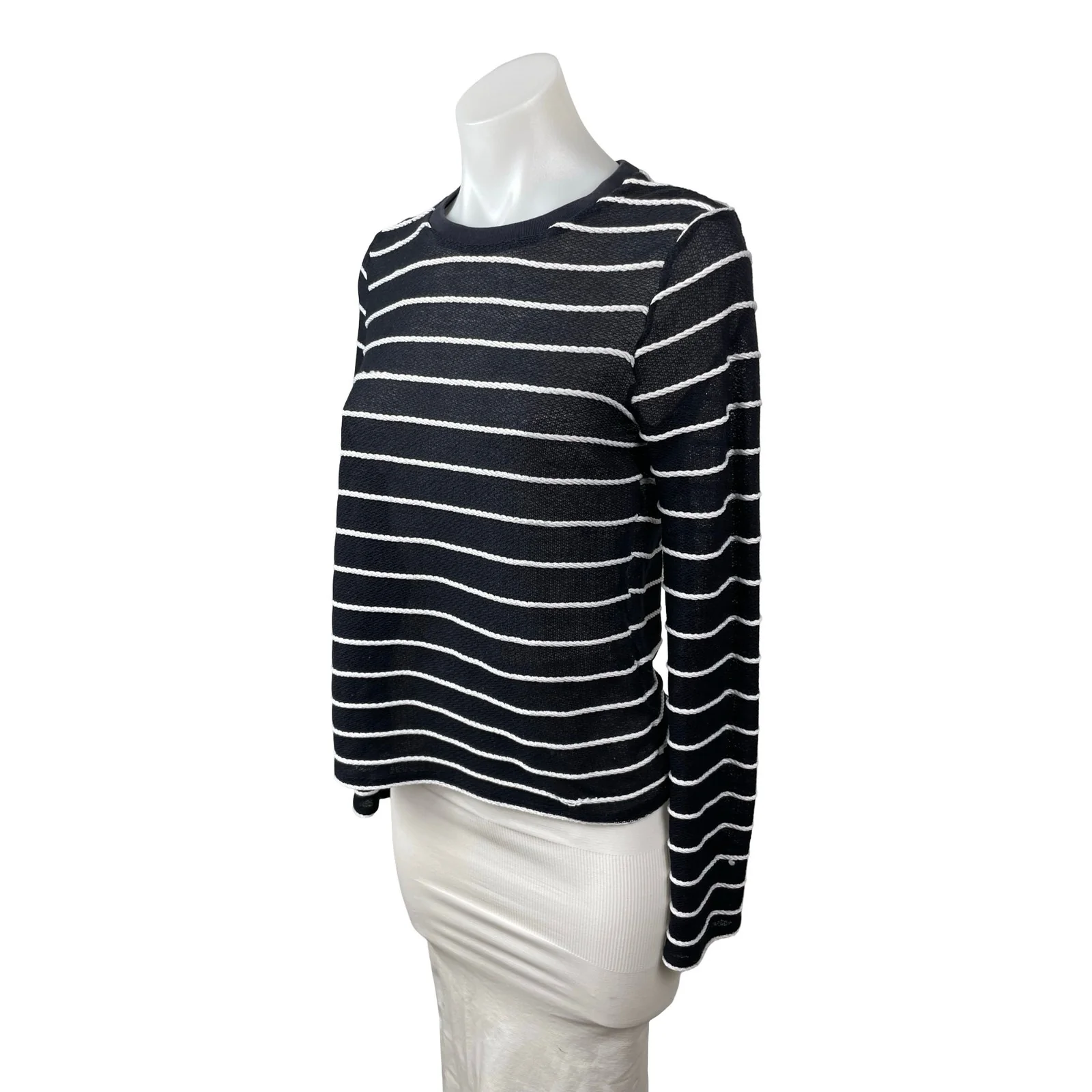 Topshop Women's Black Striped Long Sleeve Knit Crew Neck T Shirt Tee Top Size 6 - Image 4