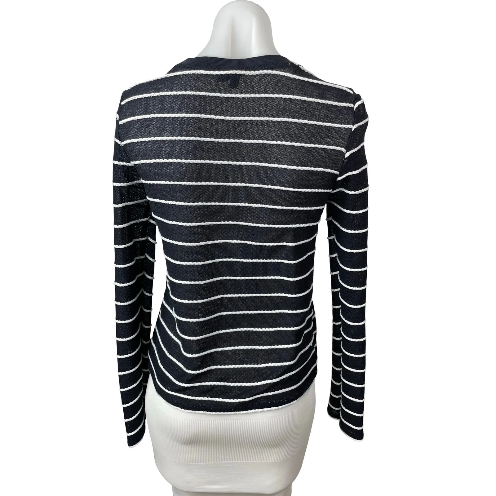 Topshop Women's Black Striped Long Sleeve Knit Crew Neck T Shirt Tee Top Size 6 - Image 5