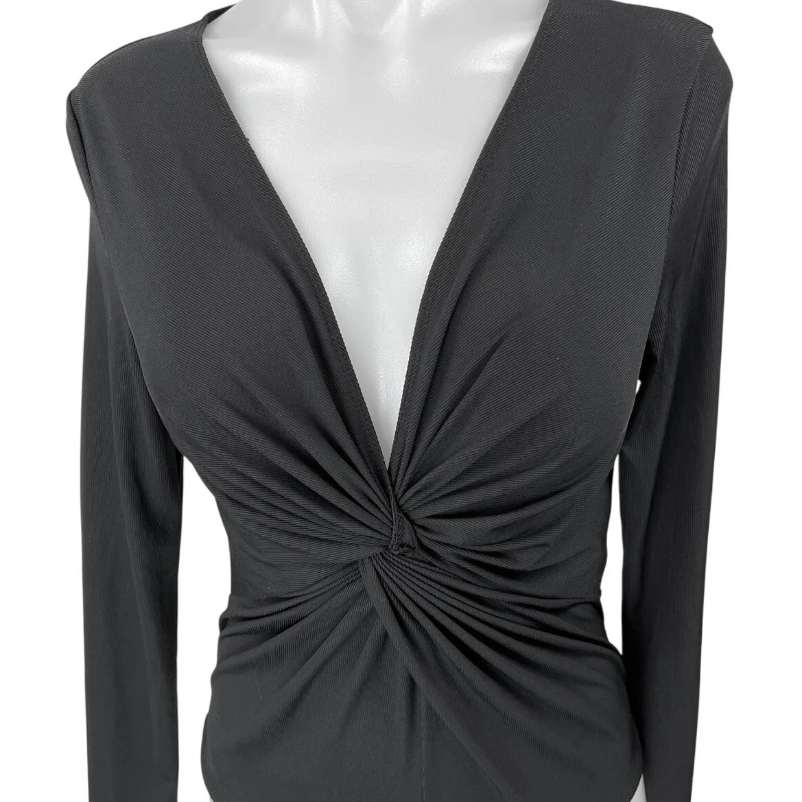 Topshop Women's Black Twist Knot Front V-neck Long Sleeve Bodysuit Blouse Top 12 - Image 3