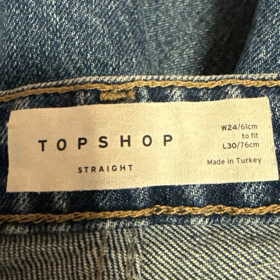 Topshop Women's Blue High Waisted Straight Leg Raw Hem Cropped Denim Jeans Sz 24 - Image 4