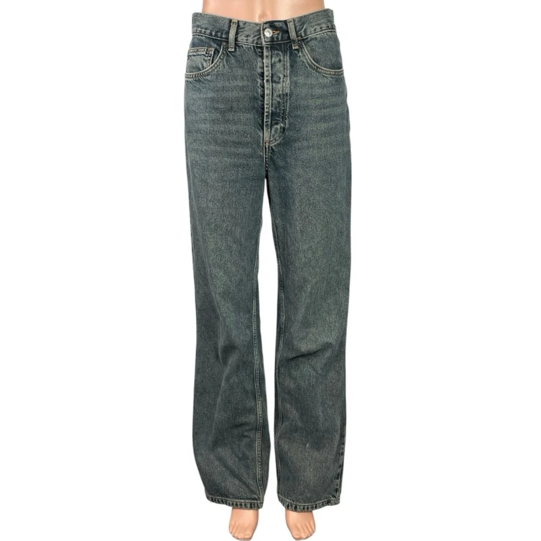 Topshop Women's Blue Washed High Waisted Loose Straight Leg Denim Jeans Size 28