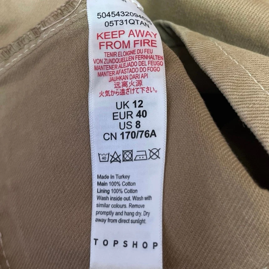 Topshop Women's Brown Tan Zip Pockets Mini A-Line Cargo Military Skirt Size 8 - Image 5
