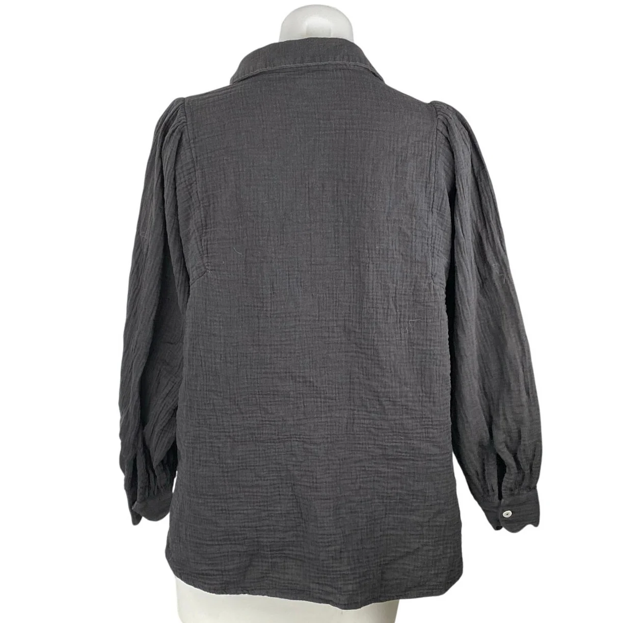 Topshop Women's Dark Gray Long Balloon Sleeve Pocket Button Up Shirt Top Size 2 - Image 3