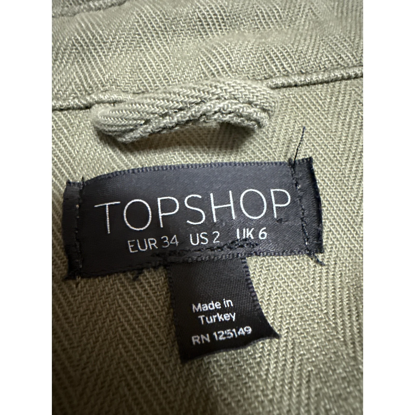 Topshop Women's Green Khaki Button Down Long Sleeve Cargo Military Jacket Size 2 - Image 3