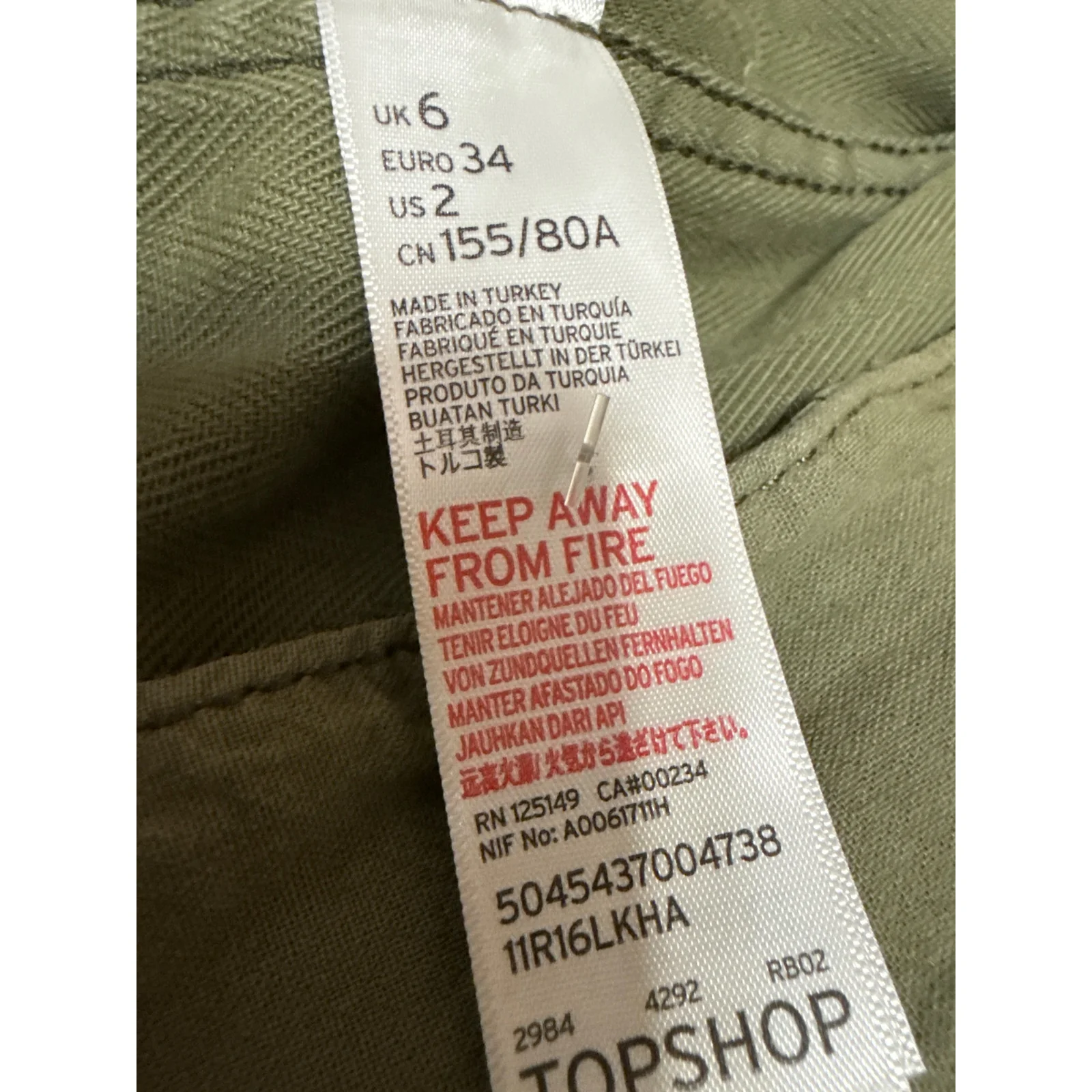 Topshop Women's Green Khaki Button Down Long Sleeve Cargo Military Jacket Size 2 - Image 4