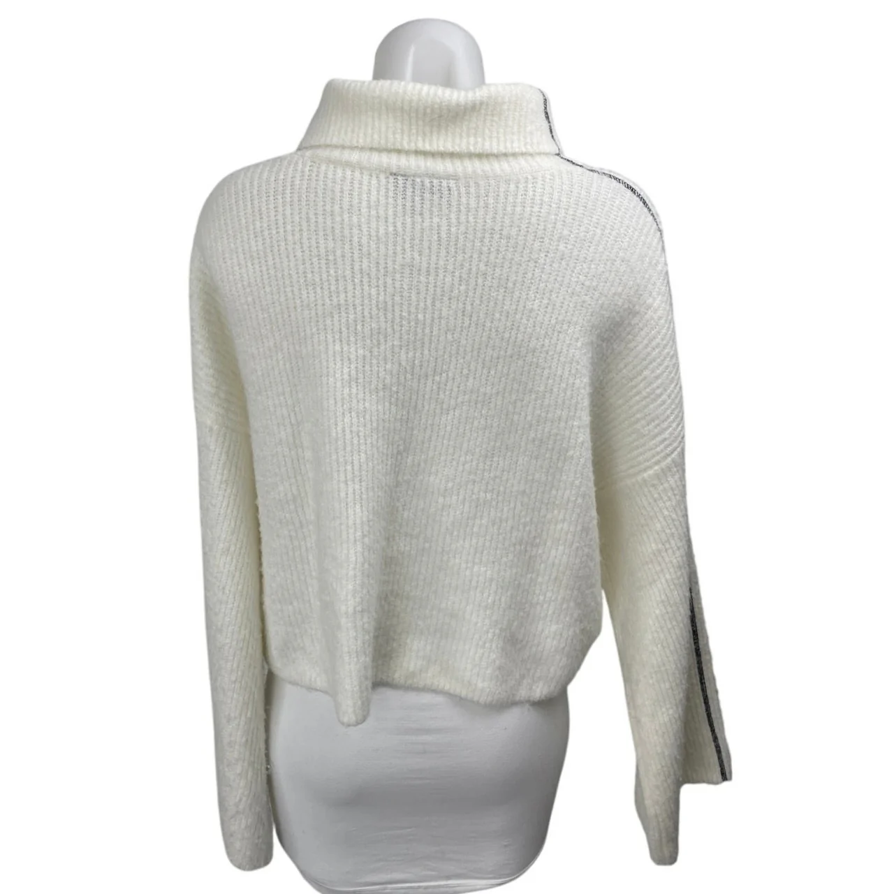 Topshop Women's White Ribbed Knit Turtleneck Long Sleeve Sweater Top Size 6 - Image 3