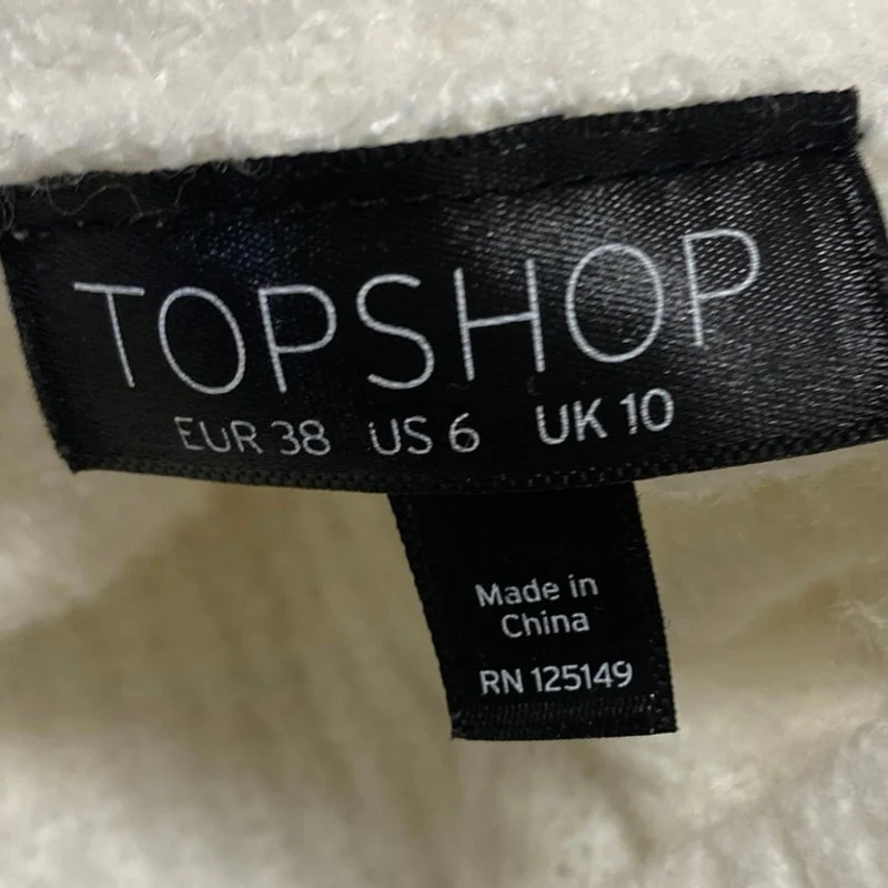Topshop Women's White Ribbed Knit Turtleneck Long Sleeve Sweater Top Size 6 - Image 4