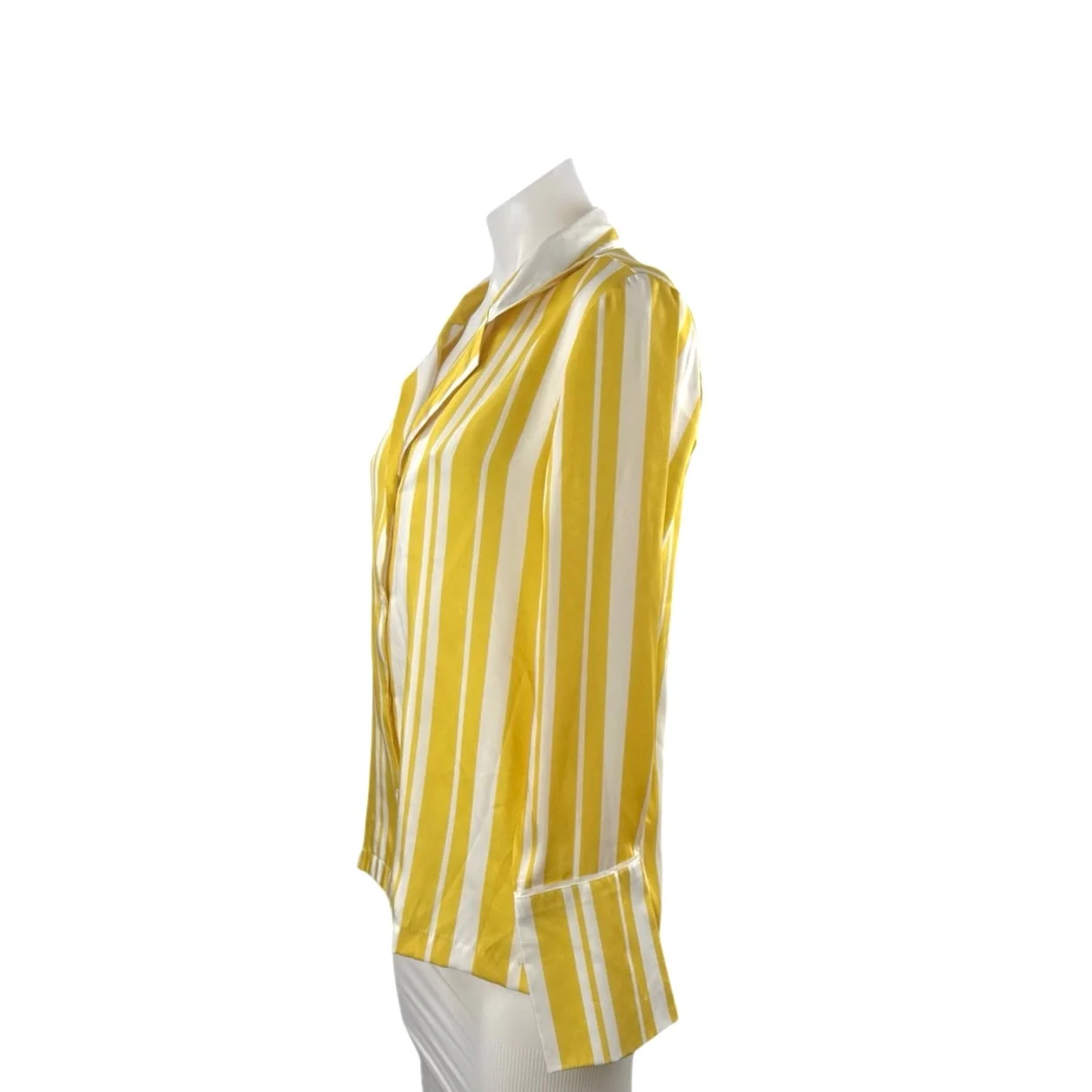 TopShop Women's Yellow Stripe Collared Long Sleeve Button Up Shirt Blouse Top 4 - Image 2