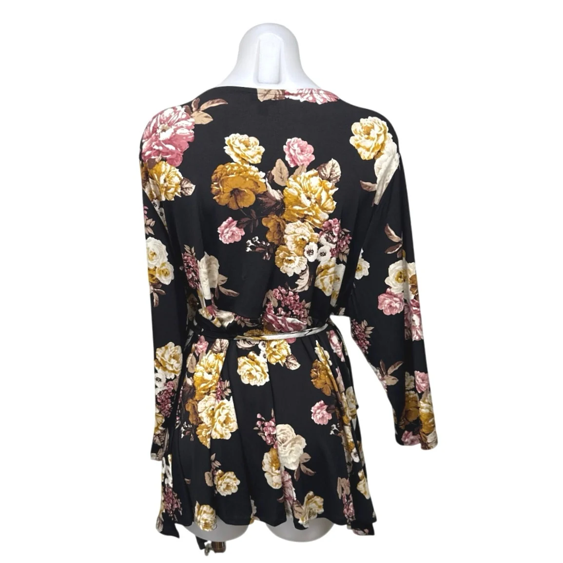 Torrid Women's Black Floral Long Sleeve Tie Deep V Neck Wrap Mini Dress Size 4 - Image 2