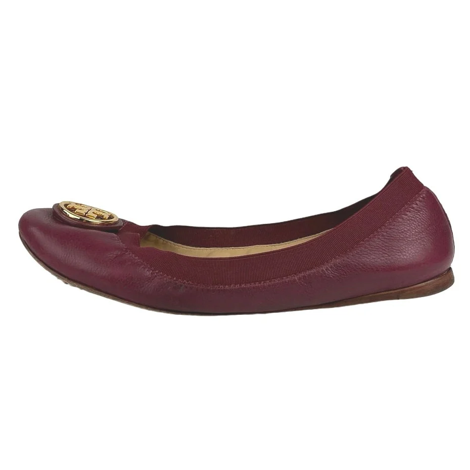 Tory Burch Caroline Maroon Red Leather Elastic Slip On Ballet Flats Shoes Sz 7M - Image 2