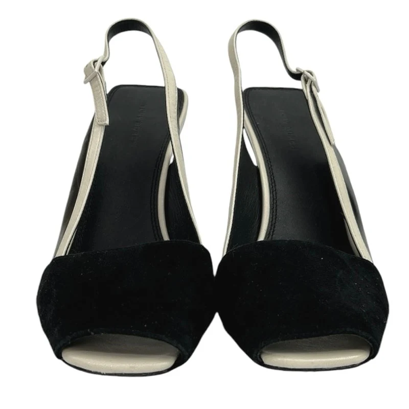 Tory Burch Marquetry Bicolor Black Suede Leather Peep-Toe Slingback Sandals 7.5M - Image 2