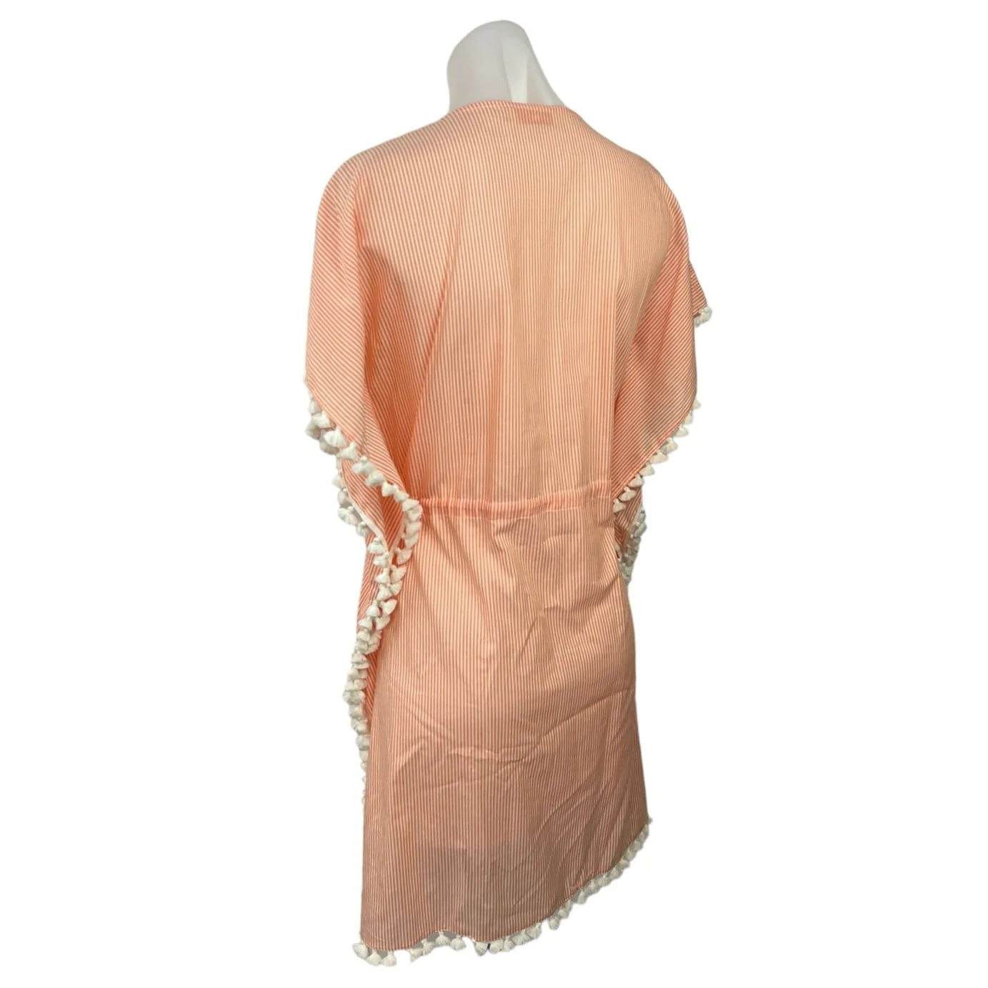 Tory Burch Orange White Striped V Neck Tassel Summer Swim Cover Up Dress Size XS - Image 2