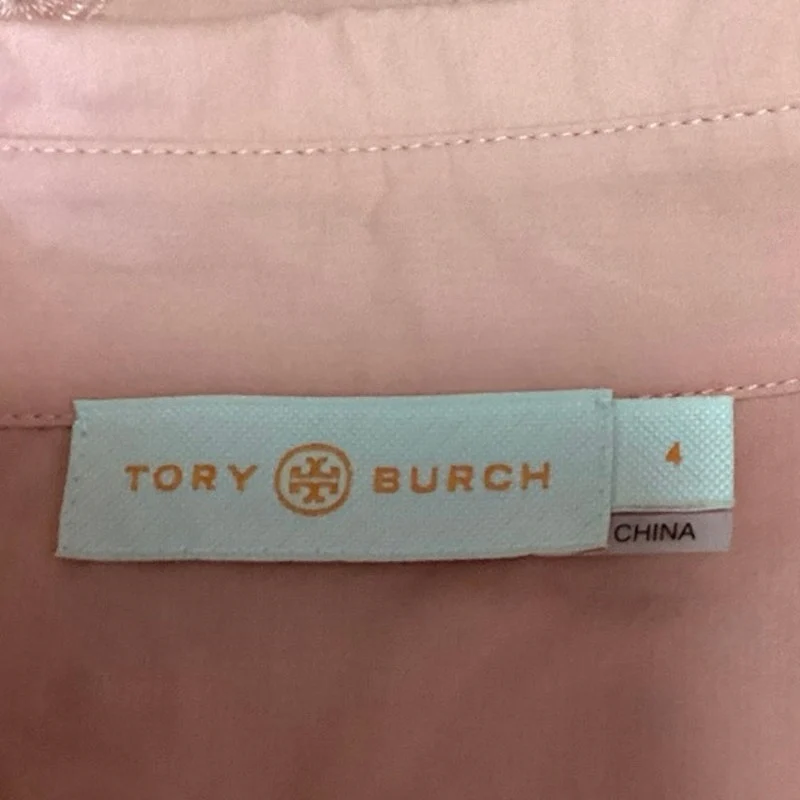 Tory Burch Orange Embroidered Eyelet Collared Long Sleeves Lace Shirts Size S - Image 4