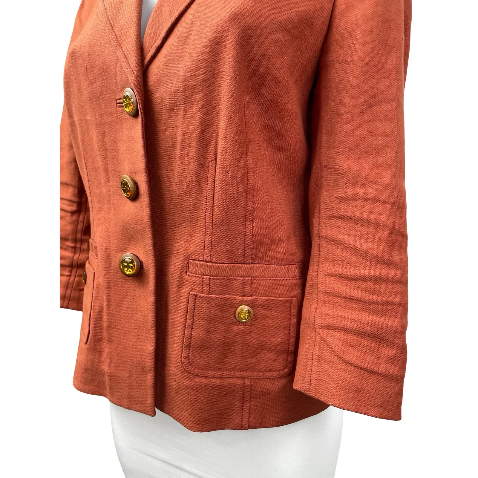 Tory Burch Women's Collared Long Sleeve Single Breasted Blazer Coat Jacket Sz 6 - Image 3
