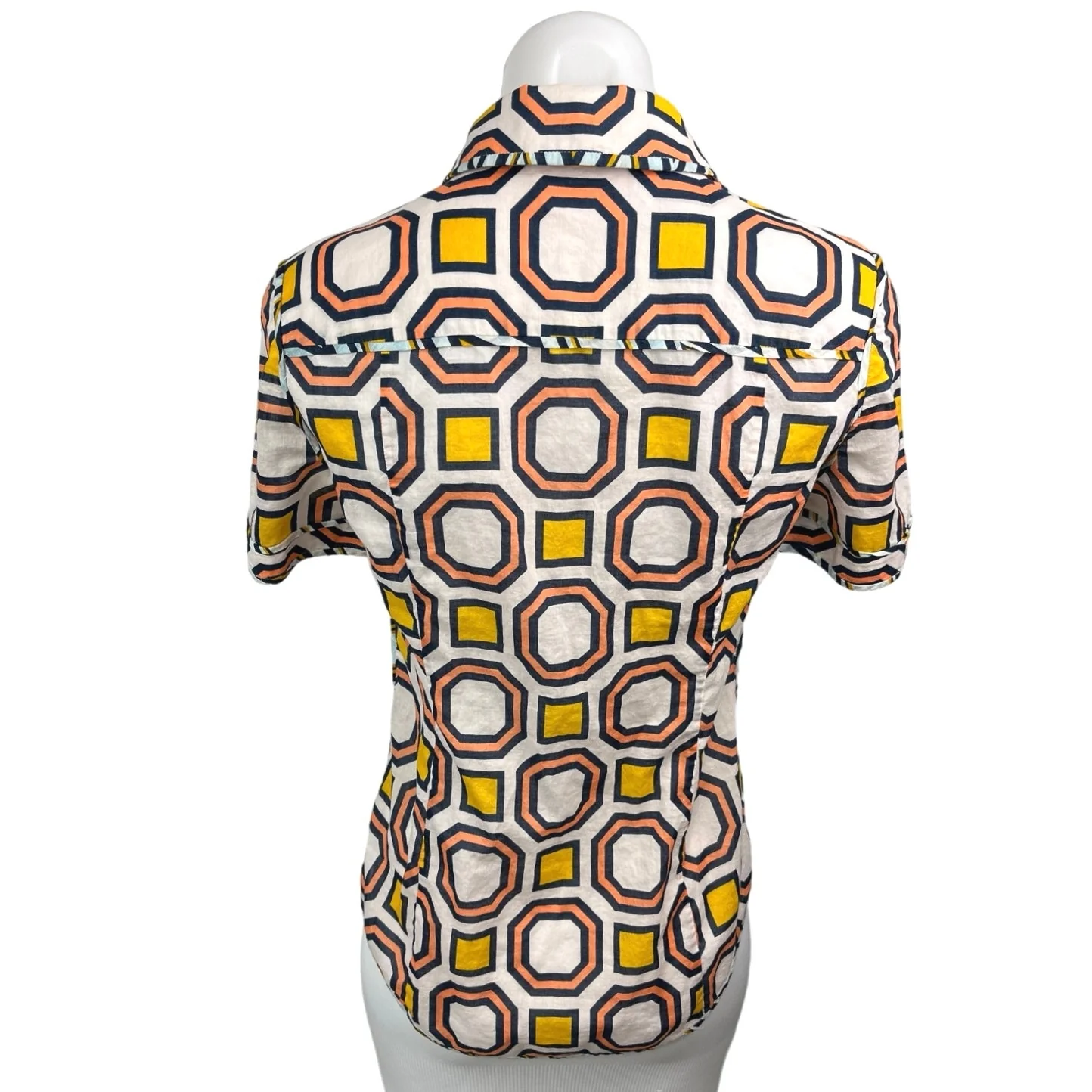 Tory Burch Yellow Multicolor Geometric Short Sleeve Button Down Shirt Top Sz 2 - Image 2