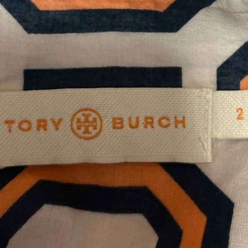 Tory Burch Yellow Multicolor Geometric Short Sleeve Button Down Shirt Top Sz 2 - Image 4