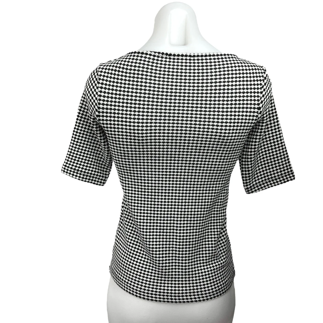 Trafaluc by Zara  Black White Check 3/4 Sleeve Knit Collared Blouse Top Size S - Image 2