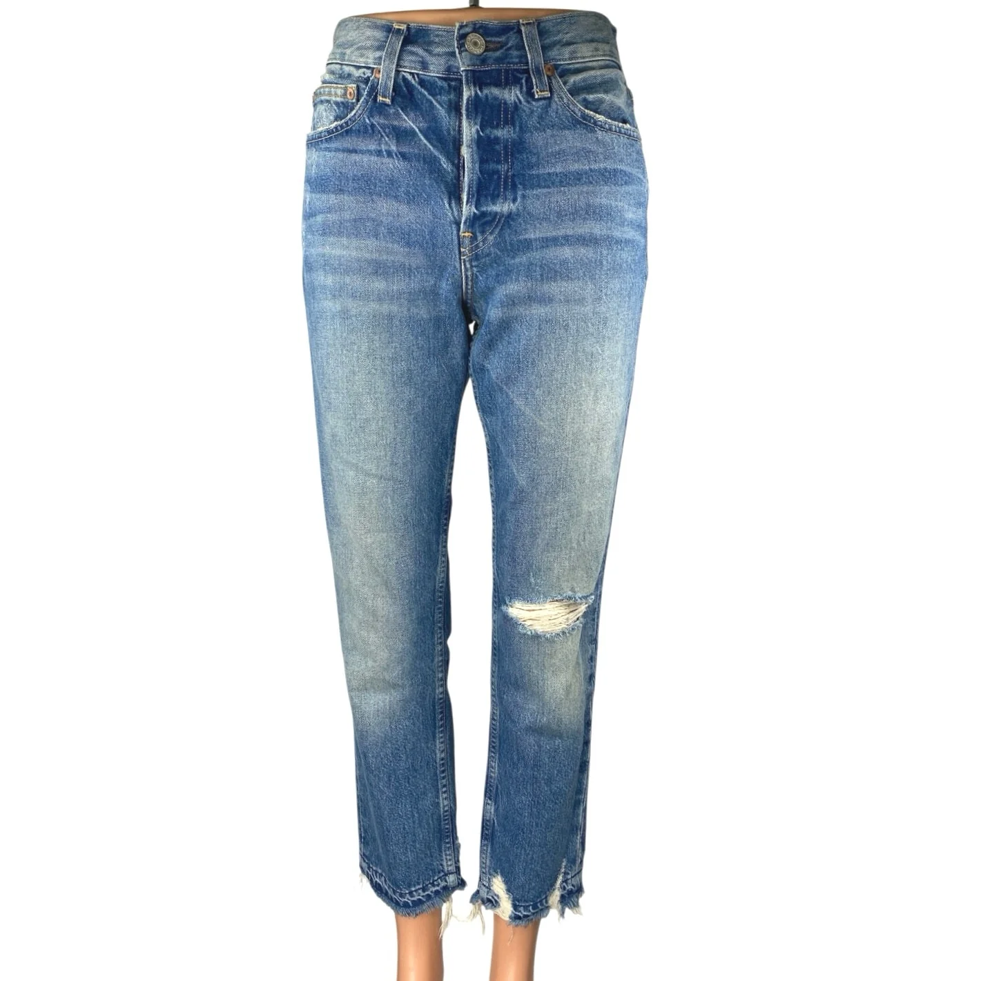 Trave Women's Blue High Waisted Distressed Straight Leg Denim Jeans Size 25