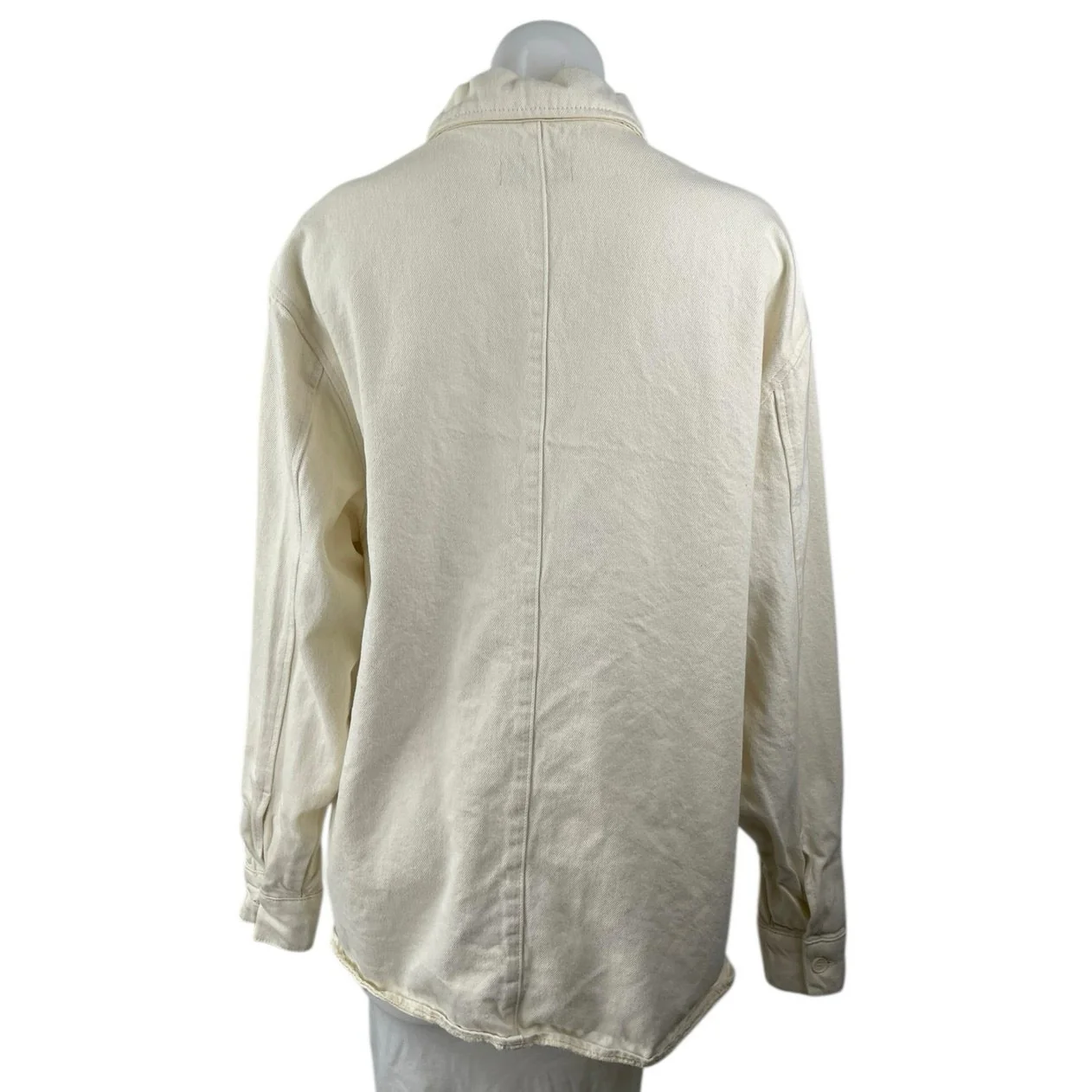 Triarchy Women's Cream Long Sleeve Denim Utility Button Down Shirt Top Size S - Image 2