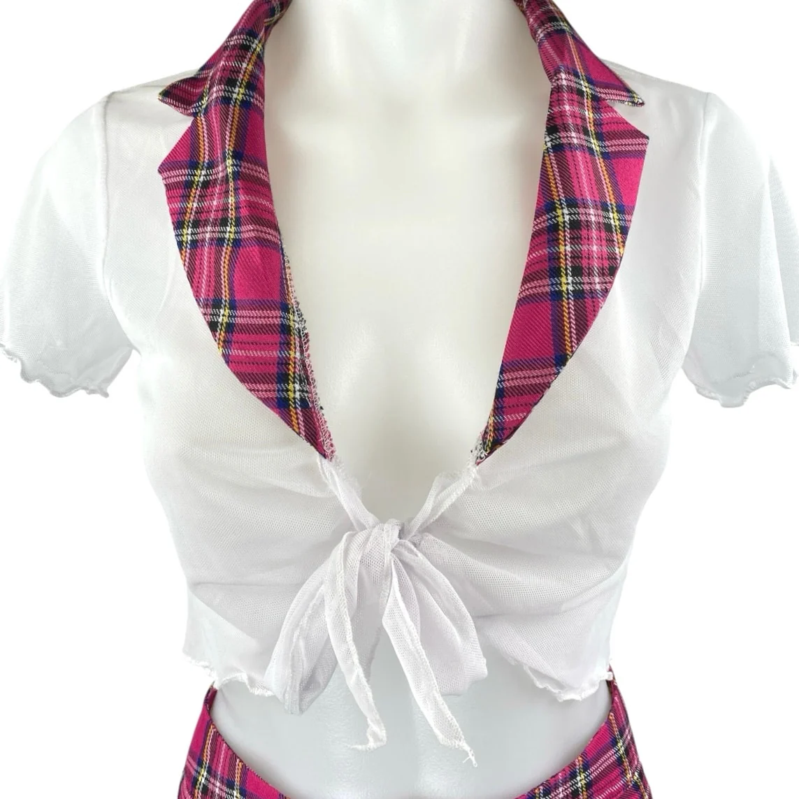 Trickz N' Treatz White Pink Plaid Sexy Schoolgirl Uniform Costume Costplay Set M - Image 3