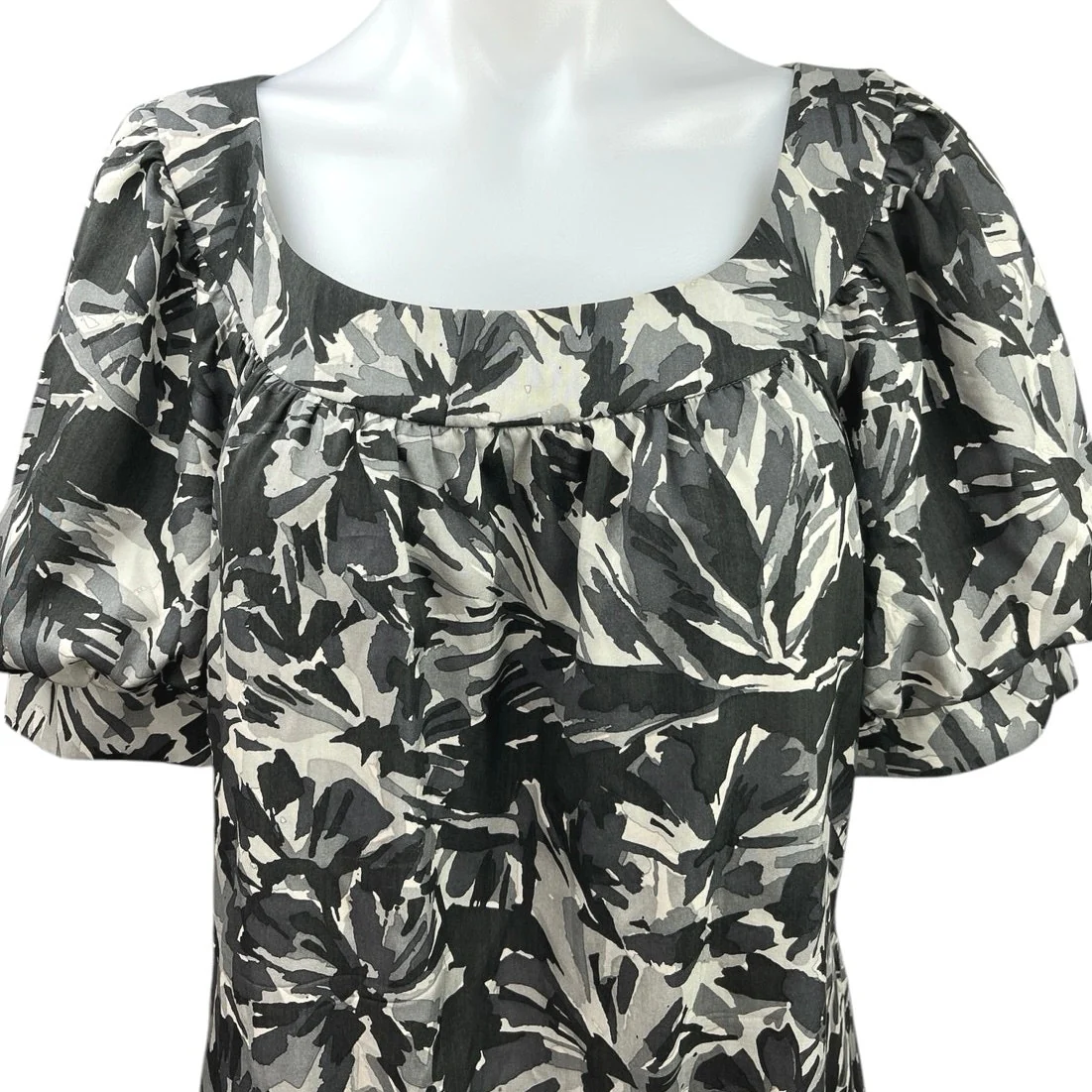 Trina Turk Black Gray Silk Wool Floral Abstract Puff Sleeve Mini Shift Dress 10 - Image 3