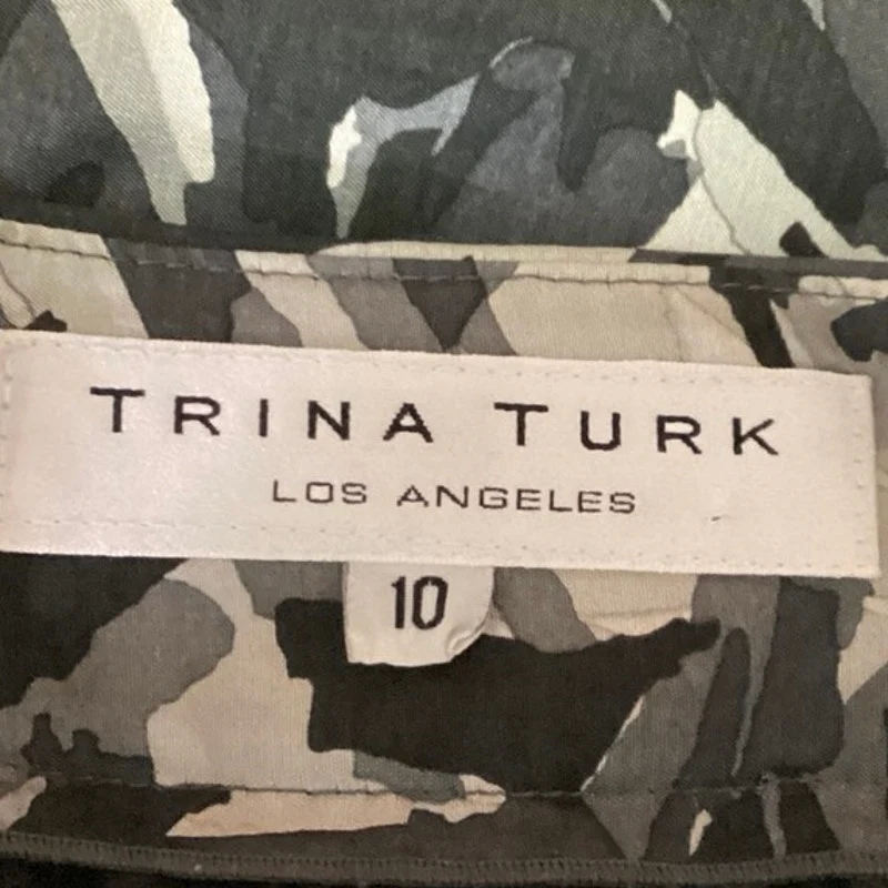 Trina Turk Black Gray Silk Wool Floral Abstract Puff Sleeve Mini Shift Dress 10 - Image 4